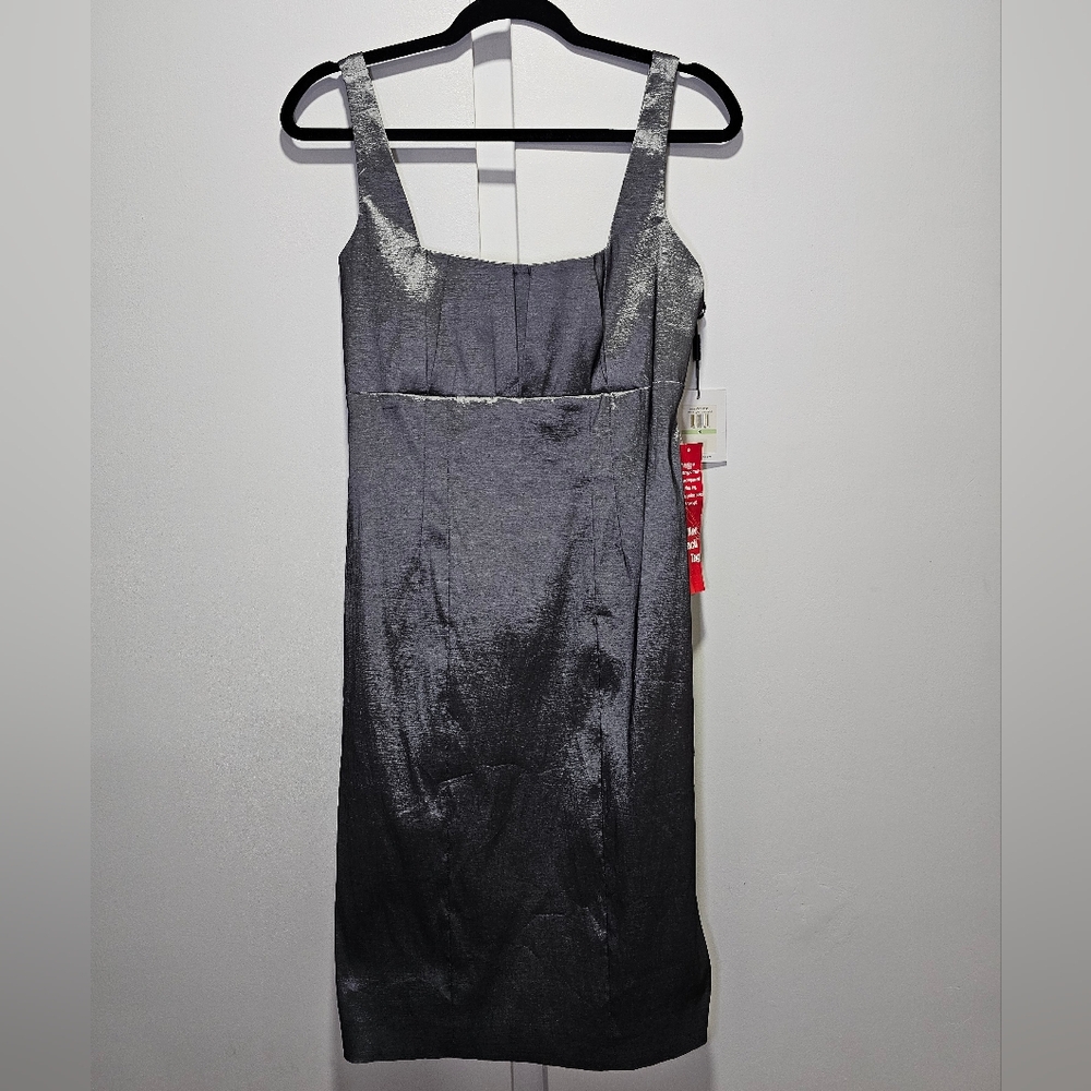 NWT Calvin Klein Sleeveless Silver Metallic Sheath Dress, Size 8